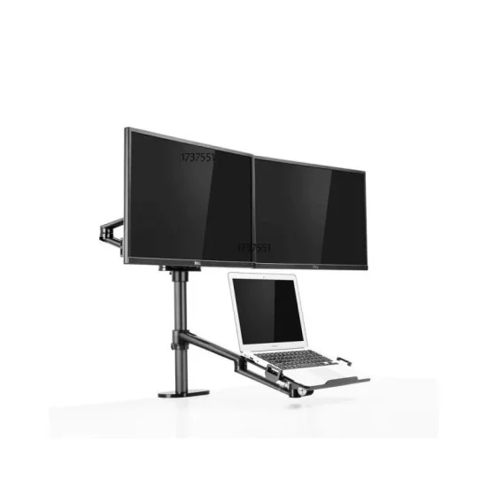 Gamvity OL-10T Full-Motion Triple Mount &ndash; Dual 17&ndash;32" Monitors + 12&ndash;17" Laptop Arm _ Silver